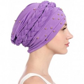 Skullies & Beanies Women India Hat Muslim Beading Braid Tail Chemo Beanie Scarf Turban Cancer Wrap Cap - Light Purple - CQ18W...