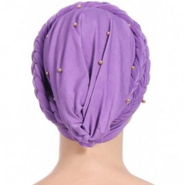 Skullies & Beanies Women India Hat Muslim Beading Braid Tail Chemo Beanie Scarf Turban Cancer Wrap Cap - Light Purple - CQ18W...