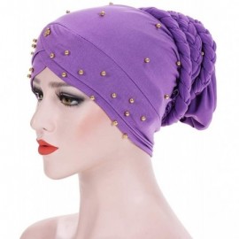 Skullies & Beanies Women India Hat Muslim Beading Braid Tail Chemo Beanie Scarf Turban Cancer Wrap Cap - Light Purple - CQ18W...