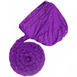 Skullies & Beanies Women India Hat Muslim Beading Braid Tail Chemo Beanie Scarf Turban Cancer Wrap Cap - Light Purple - CQ18W...