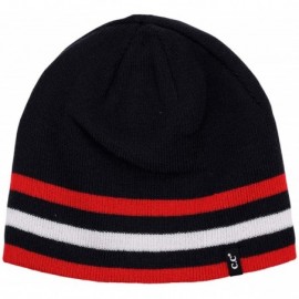 Skullies & Beanies Men's Plain Striped Skull Cap Winter Knit Short Reversible Beanie Hat - Navy/Red - CO18IYKKA2Z $22.38