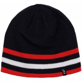 Skullies & Beanies Men's Plain Striped Skull Cap Winter Knit Short Reversible Beanie Hat - Navy/Red - CO18IYKKA2Z $14.43