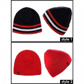 Skullies & Beanies Men's Plain Striped Skull Cap Winter Knit Short Reversible Beanie Hat - Navy/Red - CO18IYKKA2Z $14.43