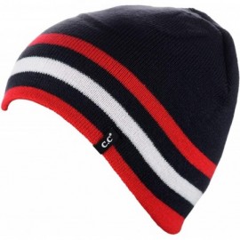 Skullies & Beanies Men's Plain Striped Skull Cap Winter Knit Short Reversible Beanie Hat - Navy/Red - CO18IYKKA2Z $14.43