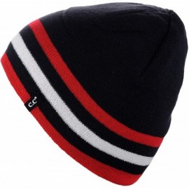 Skullies & Beanies Men's Plain Striped Skull Cap Winter Knit Short Reversible Beanie Hat - Navy/Red - CO18IYKKA2Z $14.43