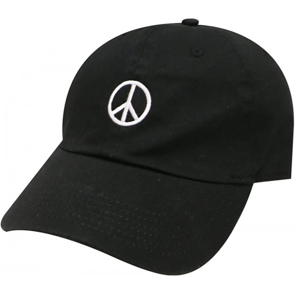 Peace Sign Cotton Baseball Dad Cap - Black - CK17Z2U4TRO