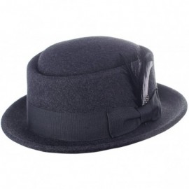 Fedoras Mens Crushable Wool Felt Porkpie Hat w/Feather - Charcoal Gray - CN12O1ZBNB0 $68.07