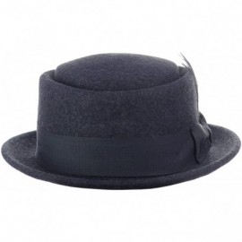 Fedoras Mens Crushable Wool Felt Porkpie Hat w/Feather - Charcoal Gray - CN12O1ZBNB0 $34.42
