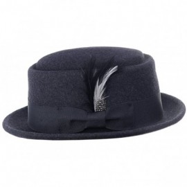 Fedoras Mens Crushable Wool Felt Porkpie Hat w/Feather - Charcoal Gray - CN12O1ZBNB0 $34.42