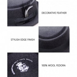 Fedoras Mens Crushable Wool Felt Porkpie Hat w/Feather - Charcoal Gray - CN12O1ZBNB0 $34.42