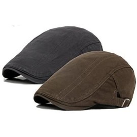 Newsboy Caps Men's Cotton Flat Ivy Newsboy Cap Hunting Hat Pack of 2 - Black/Khaki - CI17AA0YY6H $18.97