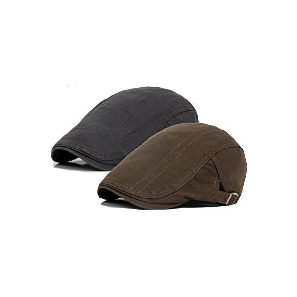 Newsboy Caps Men's Cotton Flat Ivy Newsboy Cap Hunting Hat Pack of 2 - Black/Khaki - CI17AA0YY6H $18.97