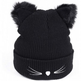 Skullies & Beanies Unisex Funny Winter Hat w/Fake Beard Detachable Beard Beanie Hand-Knit Hat - Cat Ears Black - C51935MLHCO ...