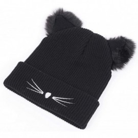 Skullies & Beanies Unisex Funny Winter Hat w/Fake Beard Detachable Beard Beanie Hand-Knit Hat - Cat Ears Black - C51935MLHCO ...