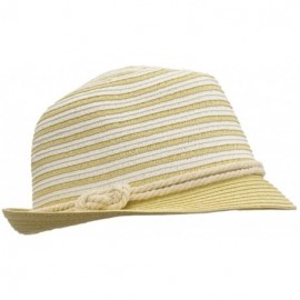 Fedoras Straw Panama Fedora- Thin Striped Summer Hat with Rope Hatband- Packable - Natural White - C217Z5HLKE2 $31.79