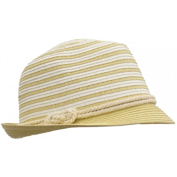 Fedoras Straw Panama Fedora- Thin Striped Summer Hat with Rope Hatband- Packable - Natural White - C217Z5HLKE2 $19.16