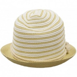 Fedoras Straw Panama Fedora- Thin Striped Summer Hat with Rope Hatband- Packable - Natural White - C217Z5HLKE2 $19.16