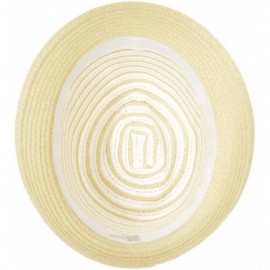 Fedoras Straw Panama Fedora- Thin Striped Summer Hat with Rope Hatband- Packable - Natural White - C217Z5HLKE2 $19.16