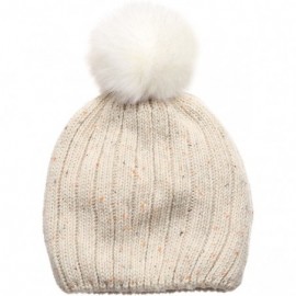 Skullies & Beanies Women's Premium Wool Blend Faux Pom Pom Beanie Hat with Plush Lining. - Beige - CD1868ON275 $12.70