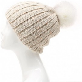 Skullies & Beanies Women's Premium Wool Blend Faux Pom Pom Beanie Hat with Plush Lining. - Beige - CD1868ON275 $12.70