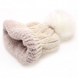 Skullies & Beanies Women's Premium Wool Blend Faux Pom Pom Beanie Hat with Plush Lining. - Beige - CD1868ON275 $12.70