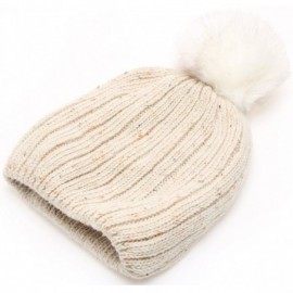 Skullies & Beanies Women's Premium Wool Blend Faux Pom Pom Beanie Hat with Plush Lining. - Beige - CD1868ON275 $12.70