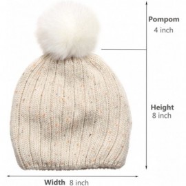 Skullies & Beanies Women's Premium Wool Blend Faux Pom Pom Beanie Hat with Plush Lining. - Beige - CD1868ON275 $12.70