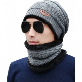 Cold Weather Headbands Women's and Men's Winter Velvet Thick Knitted Cap With Bib Outdoor Warm Two-piece Suit - Men's Grey - ...