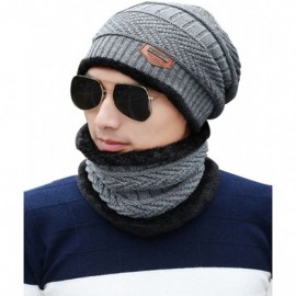 Cold Weather Headbands Women's and Men's Winter Velvet Thick Knitted Cap With Bib Outdoor Warm Two-piece Suit - Men's Grey - ...