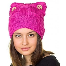 Skullies & Beanies Pussycat hat-Warm Winter Cat Beanie Lined with Fleece-Pussy hat - Fuchsia Pink - CP188MS8CGL $32.79