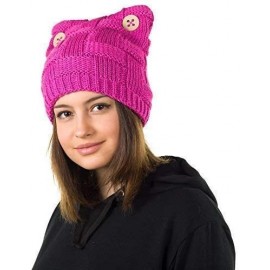 Skullies & Beanies Pussycat hat-Warm Winter Cat Beanie Lined with Fleece-Pussy hat - Fuchsia Pink - CP188MS8CGL $21.86