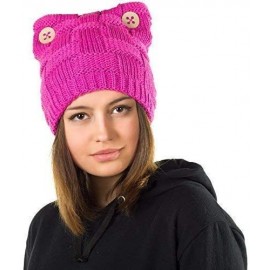 Skullies & Beanies Pussycat hat-Warm Winter Cat Beanie Lined with Fleece-Pussy hat - Fuchsia Pink - CP188MS8CGL $21.86