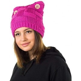 Skullies & Beanies Pussycat hat-Warm Winter Cat Beanie Lined with Fleece-Pussy hat - Fuchsia Pink - CP188MS8CGL $21.86