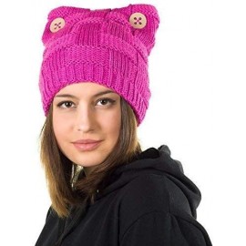 Skullies & Beanies Pussycat hat-Warm Winter Cat Beanie Lined with Fleece-Pussy hat - Fuchsia Pink - CP188MS8CGL $21.86