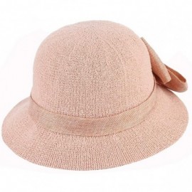 Bucket Hats Women Ladies Big Bow Sun Protection Cloche Bucket Hat Travel Outdoor Wide Brim Bucket Sun Hat - Pink - CE18INZ555...