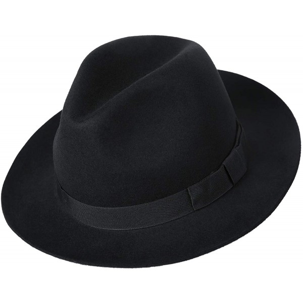 Fedoras Men's Wool Felt Fedora Outback Short Brim Trilby Hat - Black - C918I3AKT56 $23.18