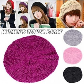 Berets Women Ladies Beret Beanie Hat Winter Knitted Crochet Slouchy Knit Baggy Ski Cap Outdoor - Rose Red - C018ZEKXCHZ $10.10