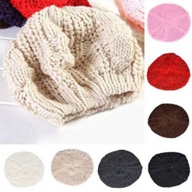 Berets Women Ladies Beret Beanie Hat Winter Knitted Crochet Slouchy Knit Baggy Ski Cap Outdoor - Rose Red - C018ZEKXCHZ $10.10