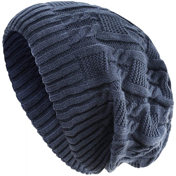 Skullies & Beanies Unisex Trendy Beanie Warm Oversized Chunky Cable Knit Slouchy Woolen Hat - Blue - CV12MANRQG9 $13.88