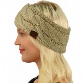 Cold Weather Headbands Winter Fuzzy Fleece Lined Thick Knitted Headband Headwrap Earwarmer - Sequins Beige - C018IIDHA2C $11.65