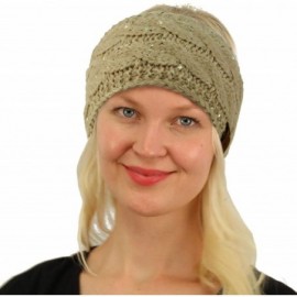 Cold Weather Headbands Winter Fuzzy Fleece Lined Thick Knitted Headband Headwrap Earwarmer - Sequins Beige - C018IIDHA2C $11.65