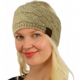 Cold Weather Headbands Winter Fuzzy Fleece Lined Thick Knitted Headband Headwrap Earwarmer - Sequins Beige - C018IIDHA2C $11.65