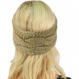 Cold Weather Headbands Winter Fuzzy Fleece Lined Thick Knitted Headband Headwrap Earwarmer - Sequins Beige - C018IIDHA2C $11.65