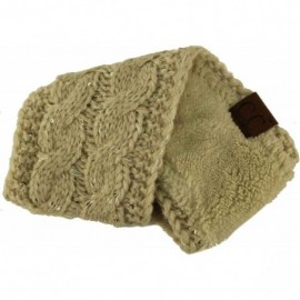 Cold Weather Headbands Winter Fuzzy Fleece Lined Thick Knitted Headband Headwrap Earwarmer - Sequins Beige - C018IIDHA2C $11.65