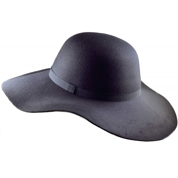 Fedoras Womens Vegan Felt Floppy Brim Panama Style Fedora Sun Hat Small - Medium Brim - Sarah Black - CU19460ENQK $13.88