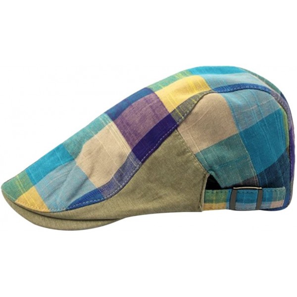 Newsboy Caps Men Colored Plaid Flat Cap Gatsby Newsboy Cabbie Cotton Hunting Hat - Blue - C2186T07S6I $12.56