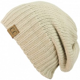 Skullies & Beanies Exclusive Two Way Cuff & Slouch Warm Knit Ribbed Beanie- Beige - CG125H8ELVZ $7.66