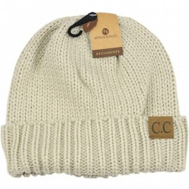 Skullies & Beanies Exclusive Two Way Cuff & Slouch Warm Knit Ribbed Beanie- Beige - CG125H8ELVZ $7.66