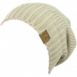 Skullies & Beanies Exclusive Two Way Cuff & Slouch Warm Knit Ribbed Beanie- Beige - CG125H8ELVZ $7.66