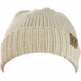 Skullies & Beanies Exclusive Two Way Cuff & Slouch Warm Knit Ribbed Beanie- Beige - CG125H8ELVZ $7.66